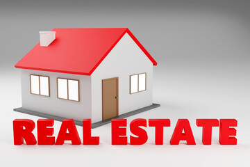 3d render illustration of red, real estate property investment, mortgage and leasing