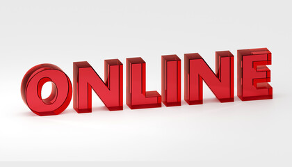 3d red glass sign Online on grey background. Sales promotional concept