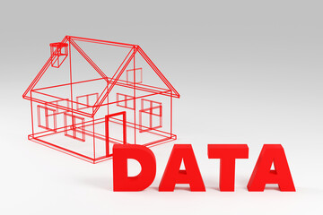 Luxury red inscription data on grey podium, soft light, smooth background, 3d rendering