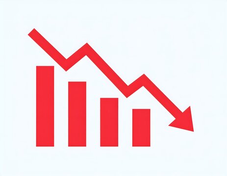 Quarterly Revenue Decrease Graph with Falling Dollar Symbol