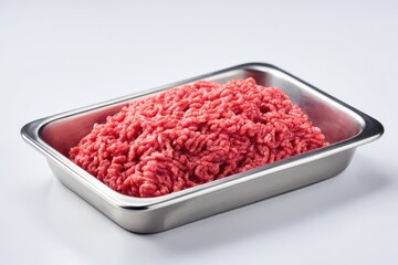 Freshly ground beef in a metal pan