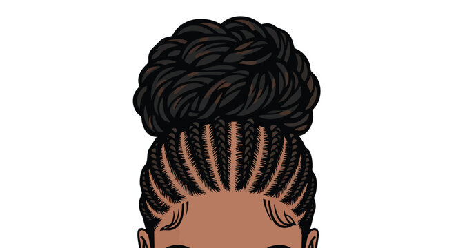 Elegant braided updo hairstyle graphic representation showcasing beauty and style with intricate cornrows and sophisticated bun forming a