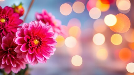 Fototapeta premium Colorful pink flowers with blurred lights create a vibrant atmosphere in spring