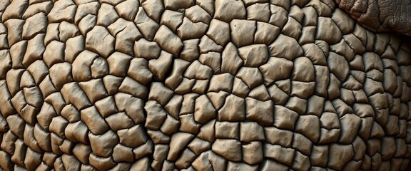 Naklejka premium Intricate texture of thick, wrinkled African elephant skin, weathered surface, hide, endangered