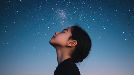 A young child looking up at the vast and captivating night sky filled with countless twinkling stars capturing a sense of wonder amazement and a deep connection to the boundless cosmos