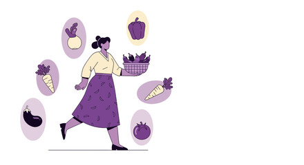 Obraz premium Woman With A Basket Of Fresh Vegetables Representing Healthy Eating And Diet
