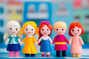Adorable Felt Dolls Friendship Group Holding Hands