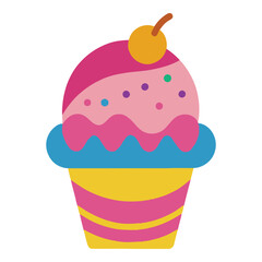 Colorful Cartoon Cupcake with Cherry Topping and Sprinkles