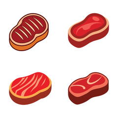 Four Different Cuts of Grilled Steak Illustrations
