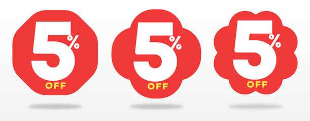 5% off, price, shop, shape, label, tag, retail, marketing, promo, store, advertising, offer, store, market, sticker. Set, icon, vector