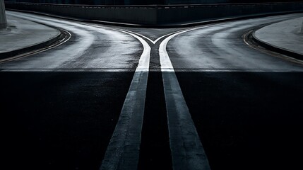 urban road split into two directions. Choice and decision .