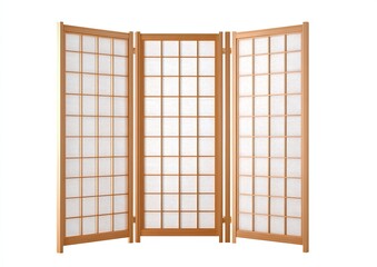 Light-brown wooden room divider with paper panels