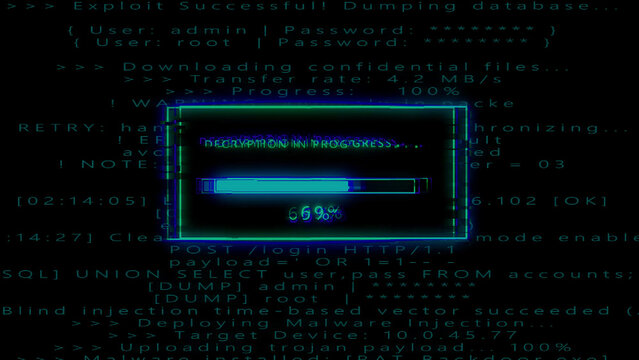 Cyber Attack Progress Bar With Glitch Effect And Code Background hacking loading