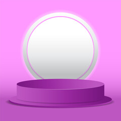 3D podium mockup with glowing round frame on pink background, perfect for product display, cosmetics, or beauty presentation.