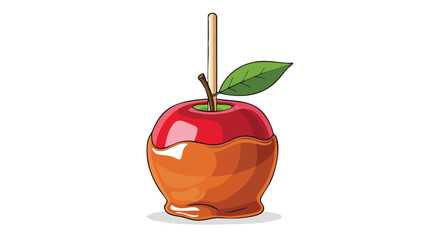 Cartoon illustration of a candied apple with a stick, perfect for autumnal designs, evoking the spirit of Halloween treats and harvest festivals