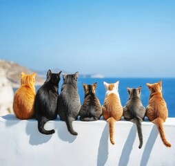 Cats Enjoying Sea View on Sunny Day