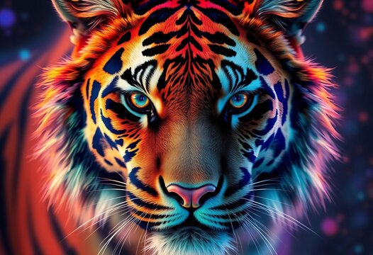 Tiger face, vibrant DMT-style generative AI art, surreal textures,  surreal,  digital art - Powered by Adobe