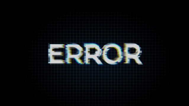 Glitched EROR text with white and colored glitch effects on a dark grid background error message