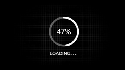 Loading Circle Indicator at 47 Percent on Dark Digital Grid progress waiting