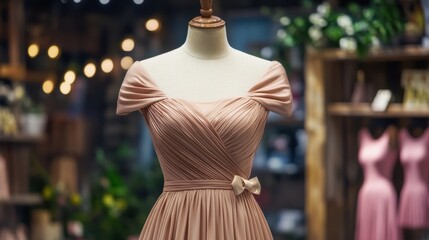 Elegant blush dress displayed in boutique showcasing latest fashion trends
