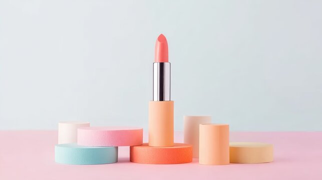 Lipstick and macarons arrangement for luxury brand, perfect for Instagram post, editorial shoot, or brand identity