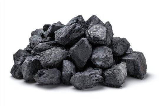 Pile of dark gray charcoal briquettes