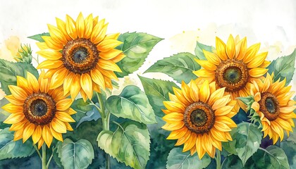 Obraz premium Watercolor sunflowers in a field