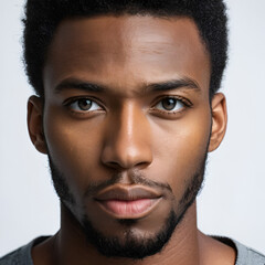 Fototapeta premium Close-up Portrait: Young Black Man's Face with Intense Expression