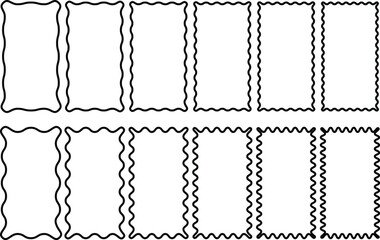 wavy rectangular frames scallop set black. social media decoration template. oval frames collection. borders with curved edges in colorful. curvy squiggly doodle lines
