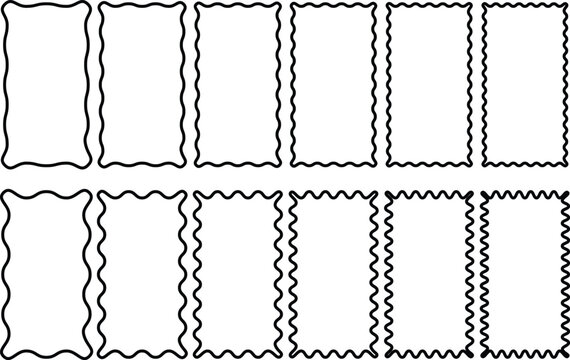 wavy rectangular frames scallop set black. social media decoration template. oval frames collection. borders with curved edges in colorful. curvy squiggly doodle lines
