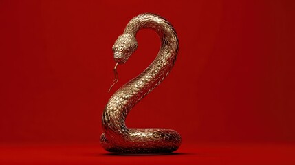 Vibrant Gold Snake Statue Amidst Chinese New Year Decoration Backdrop, Ideal for Festive Marketing Campaigns or Artistic Projects Evokes a Sense of Tradition and Celebration.