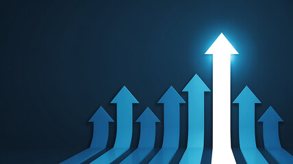 Bright arrow leads group upward towards success business growth concept