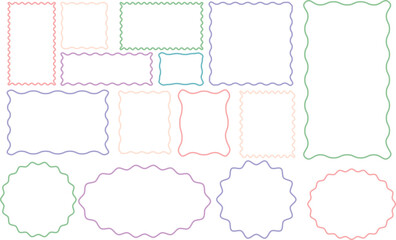 wavy rectangular frames scallop set colorful. social media decoration template. oval frames collection. borders with curved edges in colorful. curvy squiggly doodle lines
