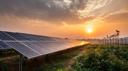 Solar photovoltaic panel theme, photovoltaic curtain walls of modern buildings present dynamic light and shadow with light changes, intelligent temperature control system interface beside, background 