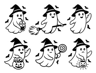Ghost SVG Bundle, Halloween Ghost SVG, Cute Ghost SVG, Witch Ghost Silhouettes, Spooky Ghost Clip Art