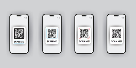mobile phone, barcode, qr code, scan me, scan now, scan here, black and white, minimalist, monochrome, vector illustration