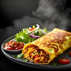 Nasi Goreng Pattaya Wrapped in Omelette with Side Salad and Sambal