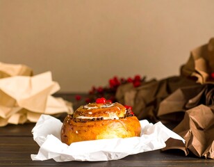 Sweet roll on parchment paper