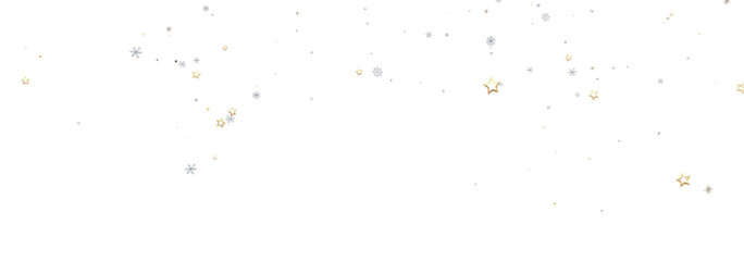Winter holiday background with gold and silver stars and snowflakes on white. Perfect for cards, banners, and more.