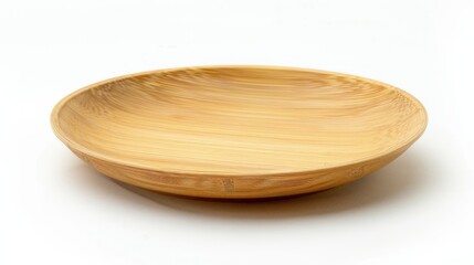 Studio Shot of Large Wooden Plate: Isolated Circular Fruit Plate with Wood Grain & Annual Rings on White Background