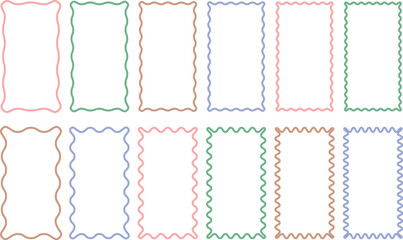 wavy rectangular frames scallop set colorful. social media decoration template. oval frames collection. borders with curved edges in colorful. curvy squiggly doodle lines
