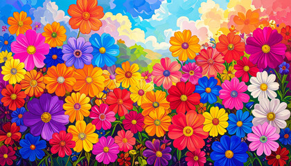 Obraz premium Colorful seamless floral pattern background with vibrant flowers and leaves