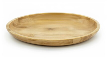 Studio Shot of Large Wooden Plate: Isolated Circular Fruit Plate with Wood Grain & Annual Rings on White Background
