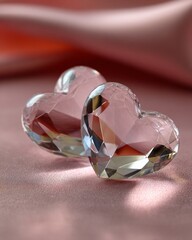 Glass Hearts on Pink Background