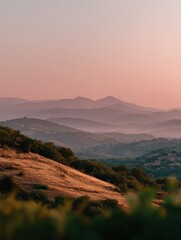 Scenic Tuscan landscape with vineyards, cypress trees and rolling hills. Authentic Italian countryside with wheat fields, olive trees and Mediterranean nature
