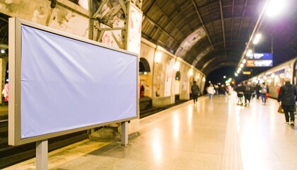 Blank billboard in a train station