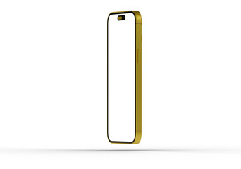 High-quality image of a gold smartphone mockup with a blank screen, perfect for app presentations or website designs.