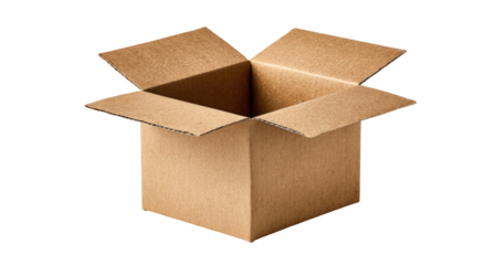 Open cardboard box, light brown, empty inside