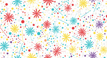 Whimsical explosions of color and joyful splatters create a lively festive atmosphere