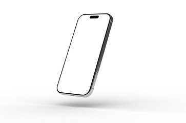 High-quality image of a modern smartphone with a blank screen, perfect for app presentations or website designs. Isolated on white background for easy use.